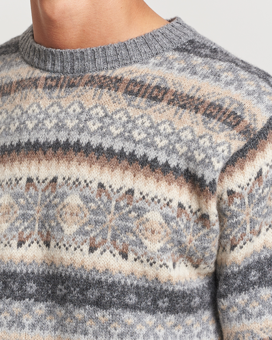 Mies | Puserot | Harley Of Scotland | Supersoft Lambswool Fairisle Crewneck Grey