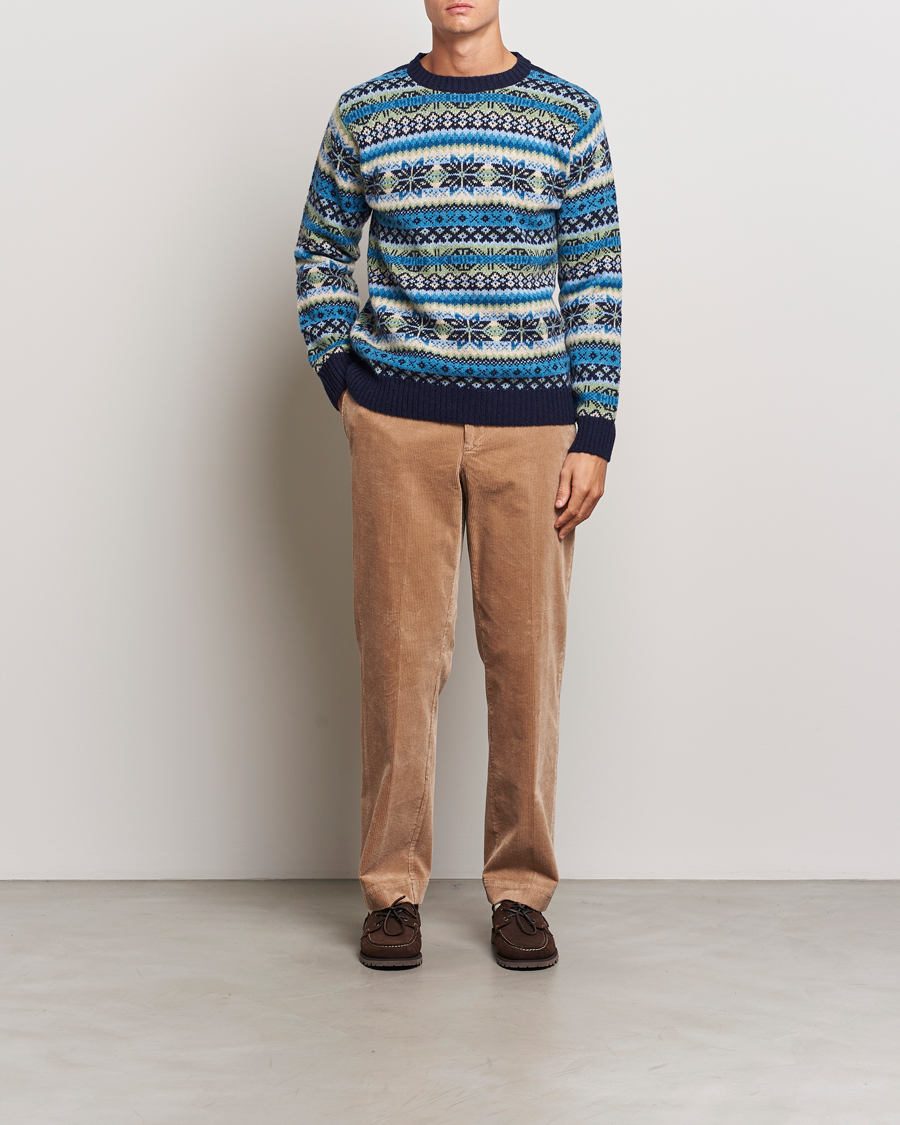 Mies | Puserot | Harley Of Scotland | Supersoft Lambswool Fairisle Crewneck Navy