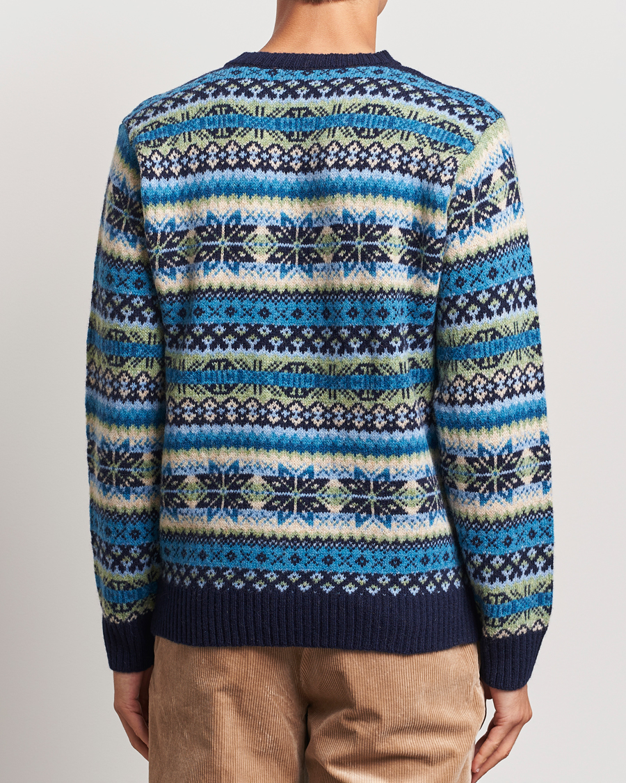 Mies | Puserot | Harley Of Scotland | Supersoft Lambswool Fairisle Crewneck Navy