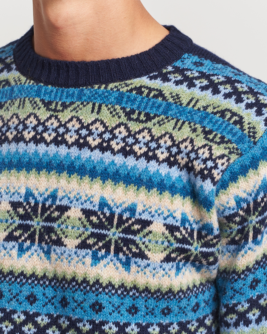 Mies | Puserot | Harley Of Scotland | Supersoft Lambswool Fairisle Crewneck Navy
