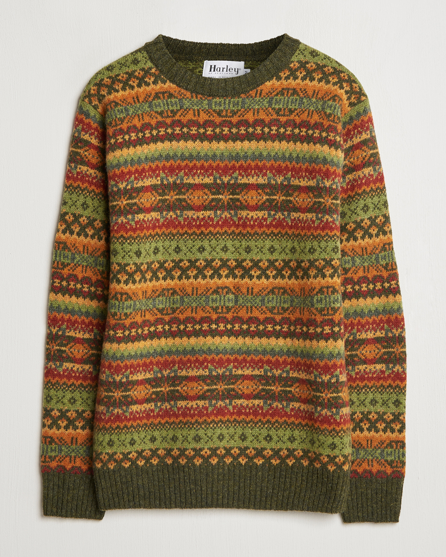 Mies | Puserot | Harley Of Scotland | Supersoft Lambswool Fairisle Crewneck Green
