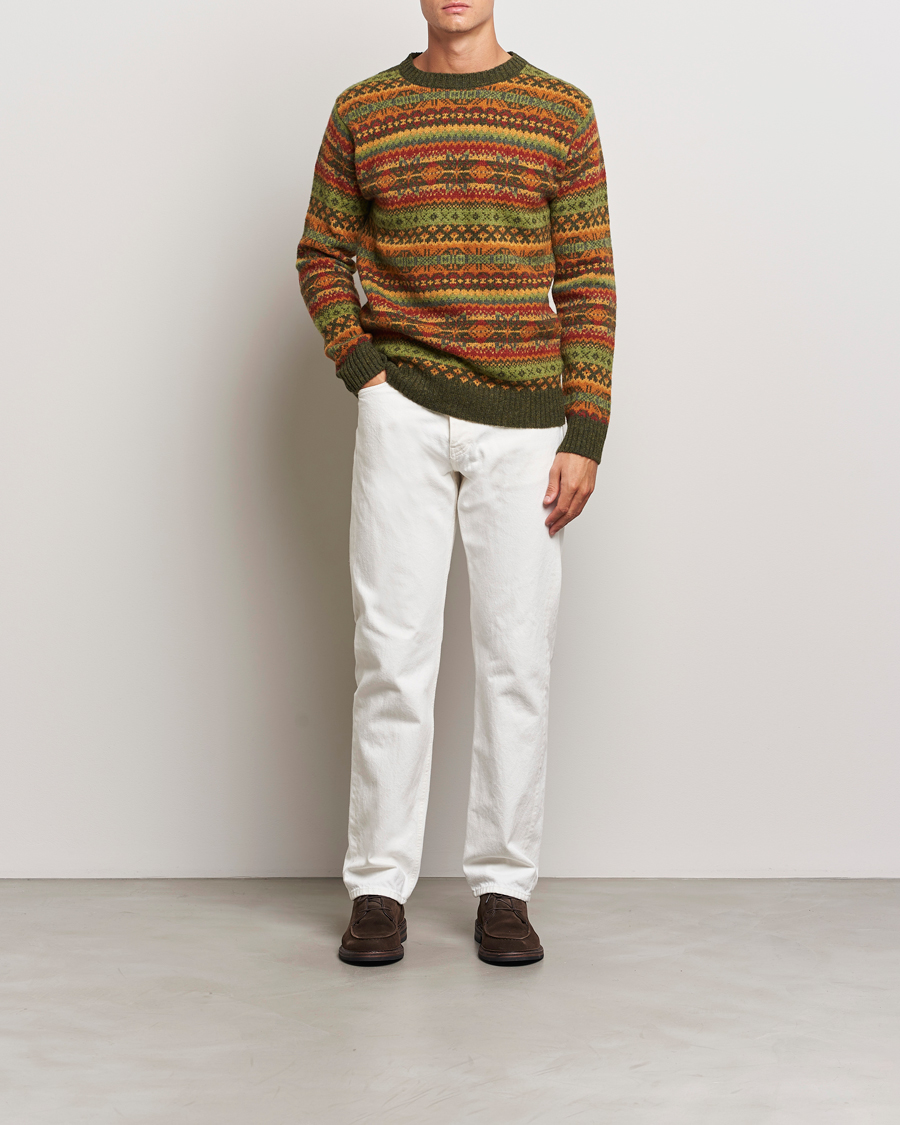 Mies | Puserot | Harley Of Scotland | Supersoft Lambswool Fairisle Crewneck Green