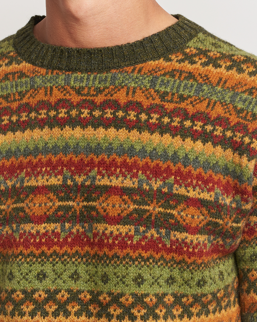 Mies | Puserot | Harley Of Scotland | Supersoft Lambswool Fairisle Crewneck Green