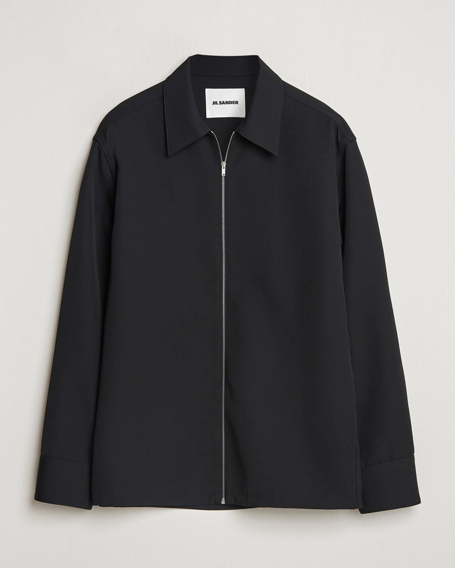 Mies | Kauluspaidat | Jil Sander | Wool Gabardine Zip Shirt Black