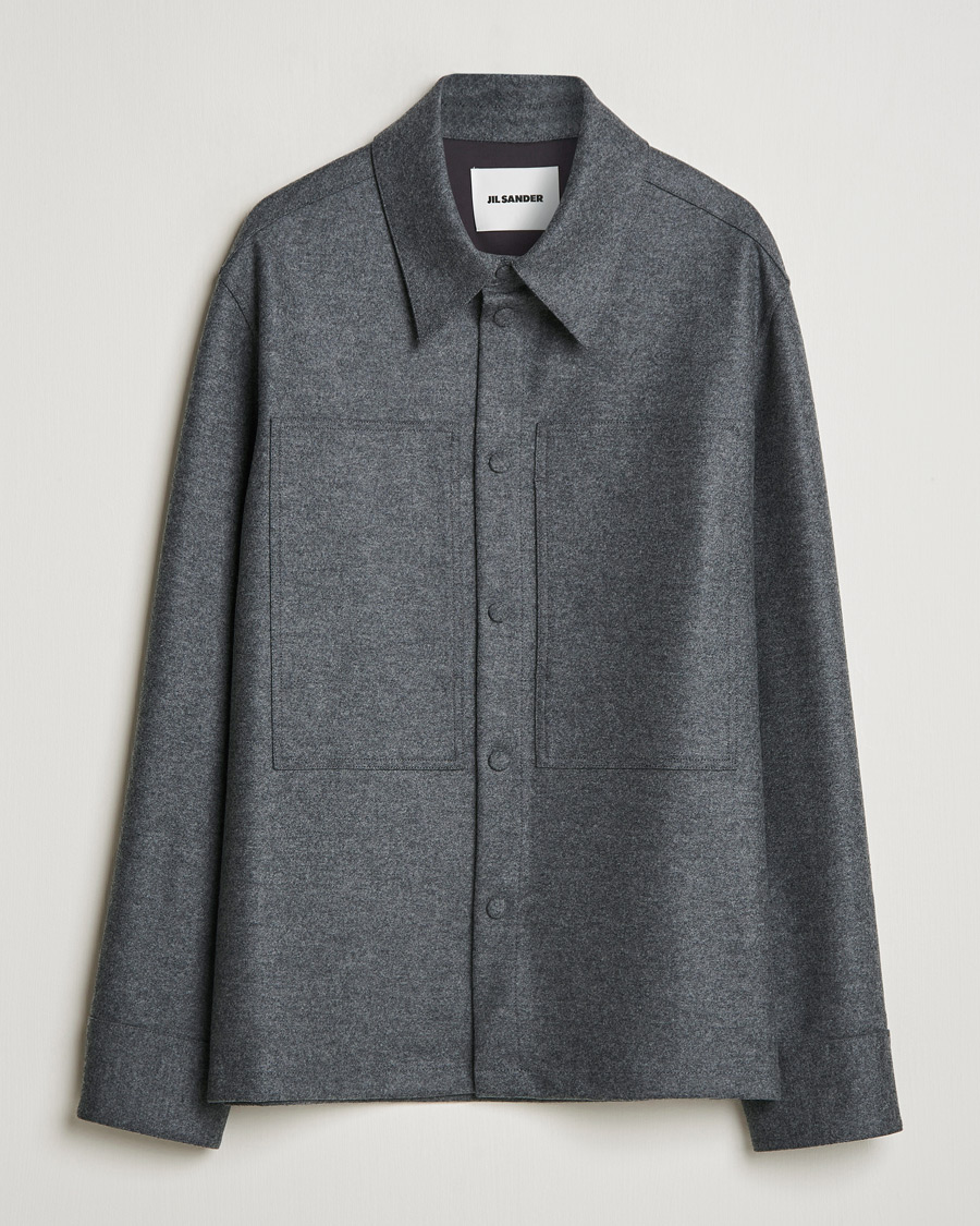 Mies | Kauluspaidat | Jil Sander | Wool Flannel Overshirt Grey Melange