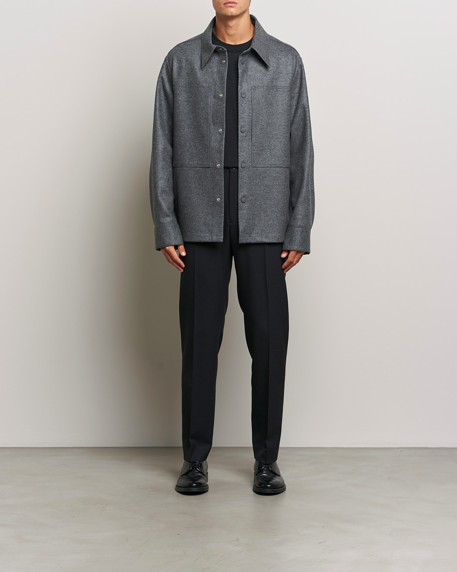 Mies | Kauluspaidat | Jil Sander | Wool Flannel Overshirt Grey Melange