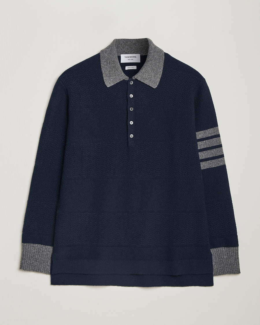 Mies | Puserot | Thom Browne | Textured Wool Rugby Navy