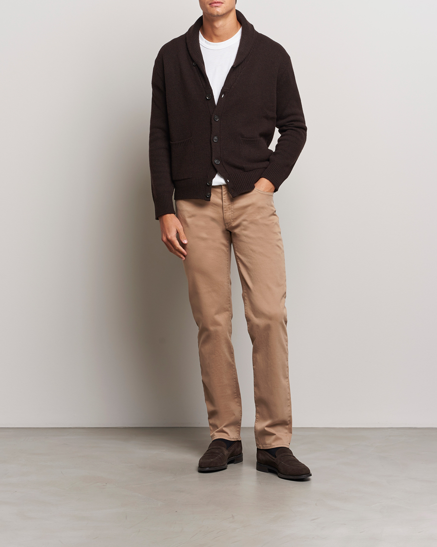 Mies | Housut | Brax | Cadiz Cotton Satin 5-Pocket Pants Beige