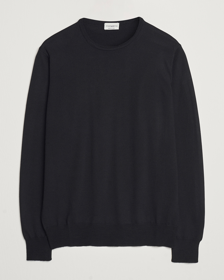 Mies | Puserot | Morgano | Extra Fine Merino Wool Crewneck Black