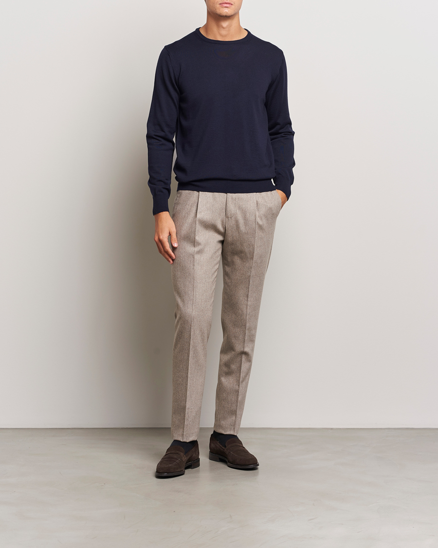 Mies | Puserot | Morgano | Extra Fine Merino Wool Crewneck Navy