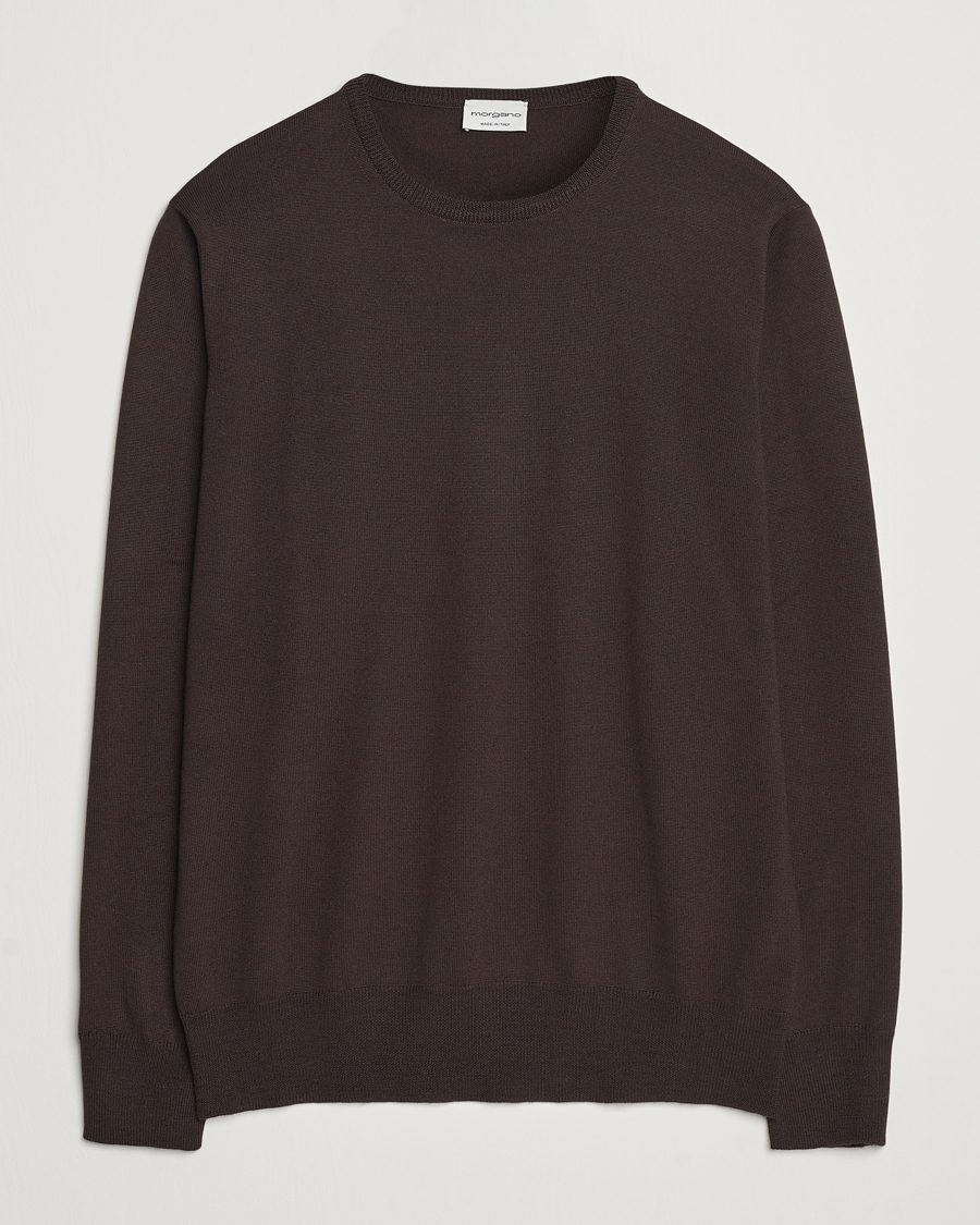 Mies | Puserot | Morgano | Extra Fine Merino Wool Crewneck Dark Brown