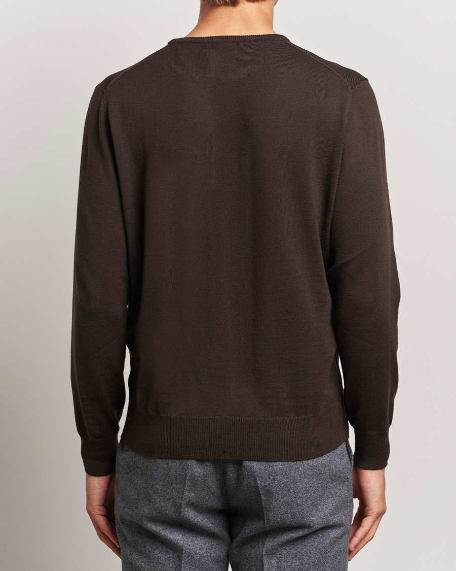 Mies | Puserot | Morgano | Extra Fine Merino Wool Crewneck Dark Brown