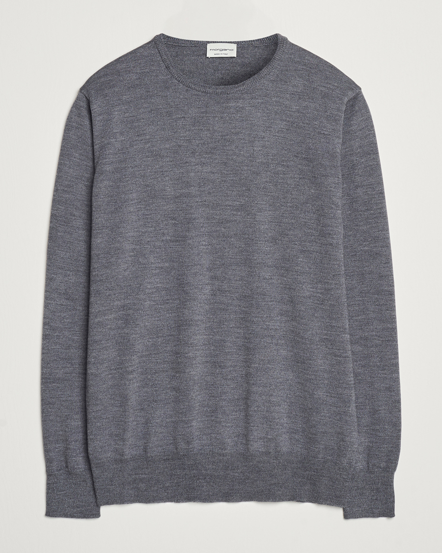 Mies | Puserot | Morgano | Extra Fine Merino Wool Crewneck Mid Grey