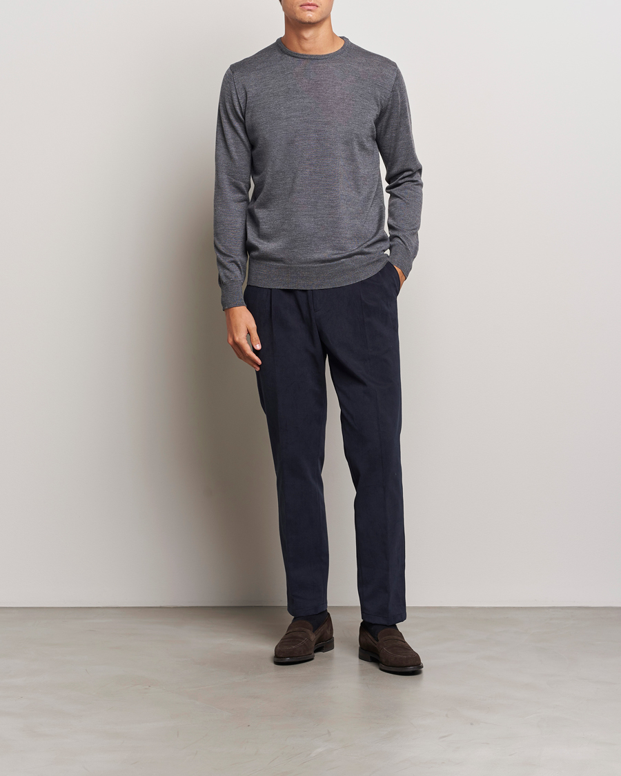 Mies | Puserot | Morgano | Extra Fine Merino Wool Crewneck Mid Grey