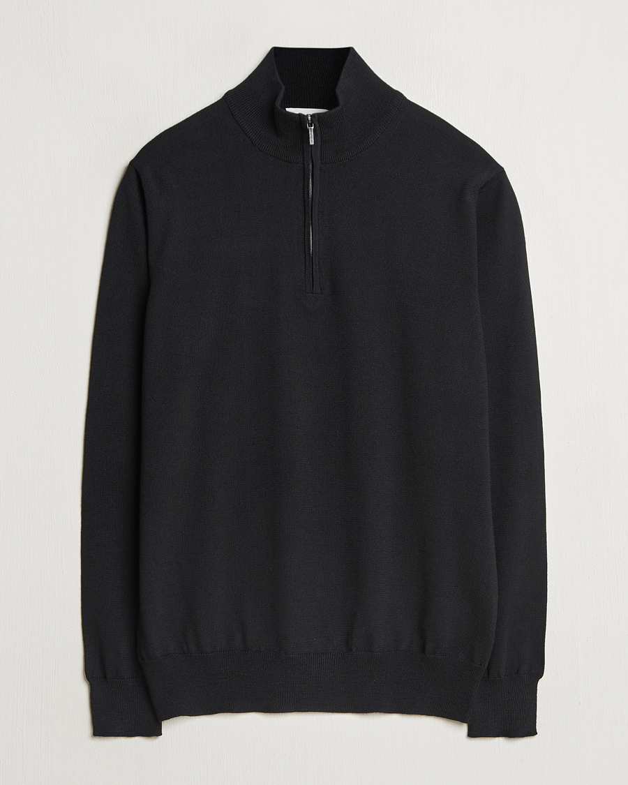 Mies | Puserot | Morgano | Extra Fine Merino Wool Half-Zip Black