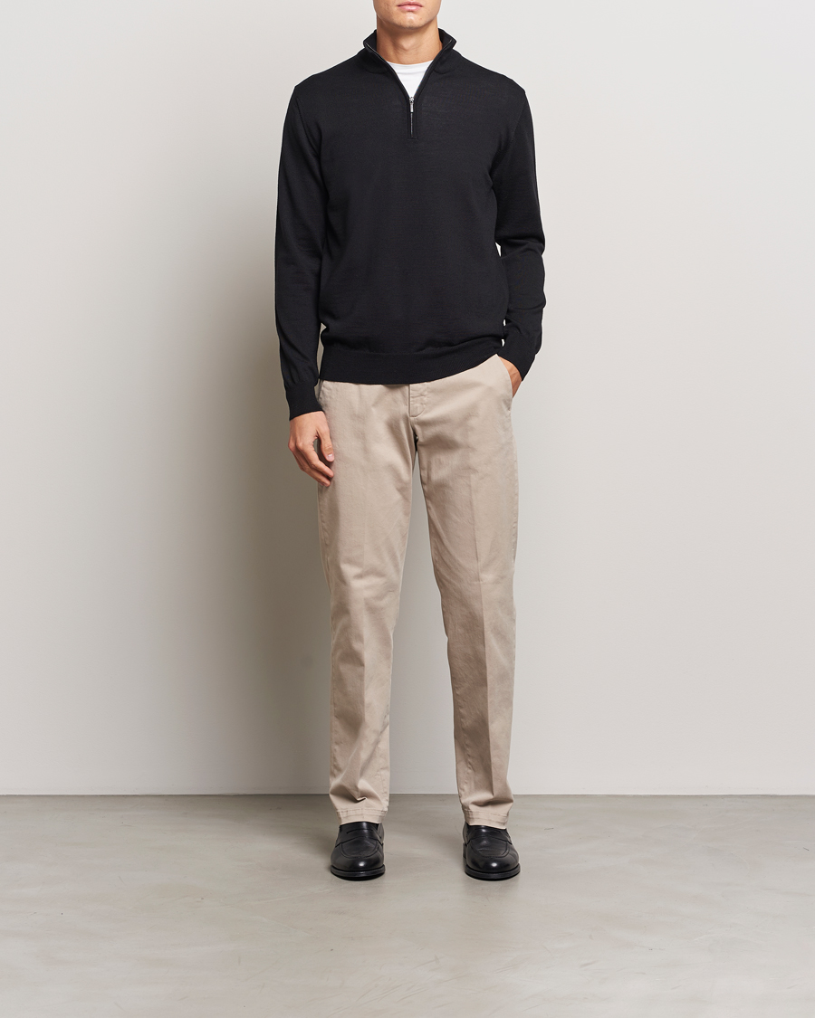 Mies | Puserot | Morgano | Extra Fine Merino Wool Half-Zip Black