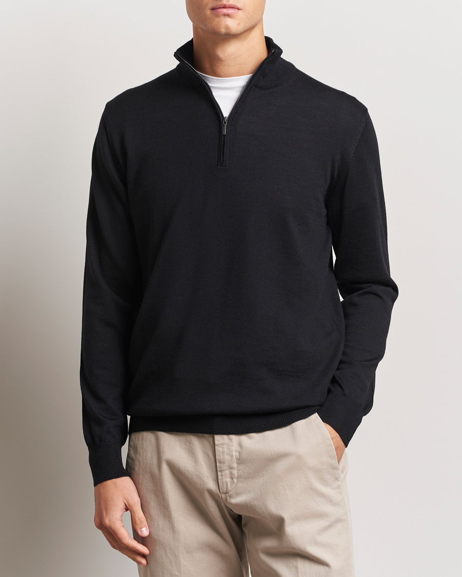 Mies | Puserot | Morgano | Extra Fine Merino Wool Half-Zip Black