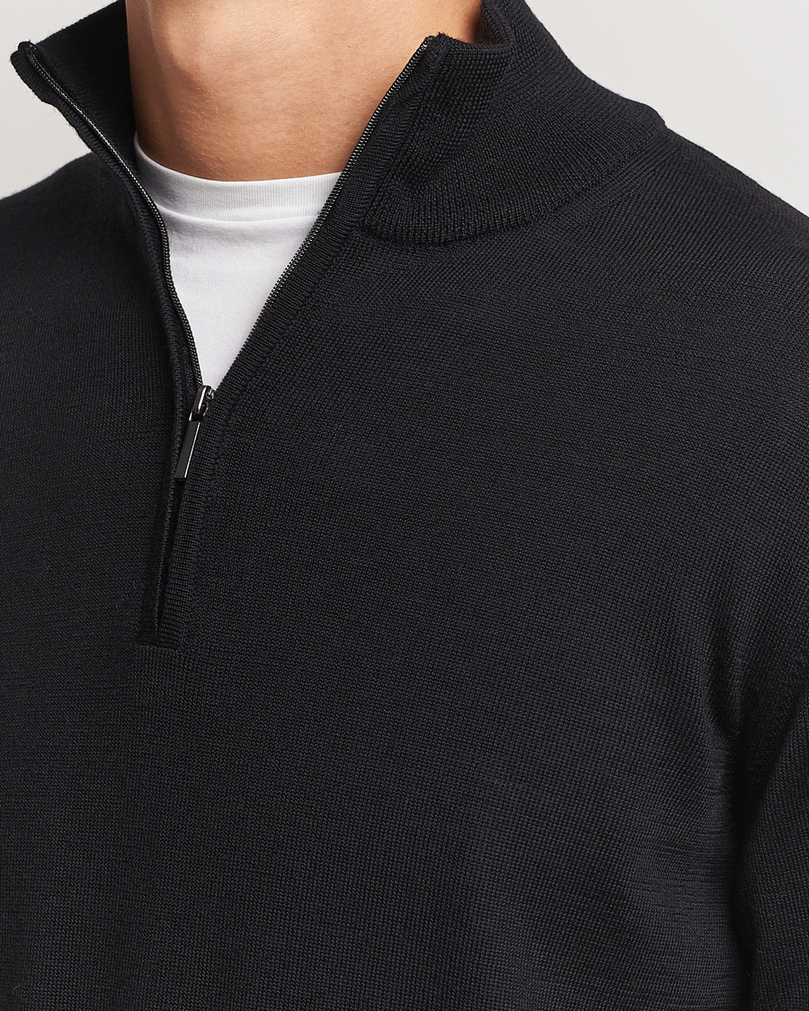 Mies | Puserot | Morgano | Extra Fine Merino Wool Half-Zip Black