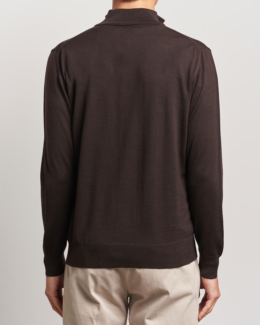 Mies | Puserot | Morgano | Extra Fine Merino Wool Half-Zip Dark Brown