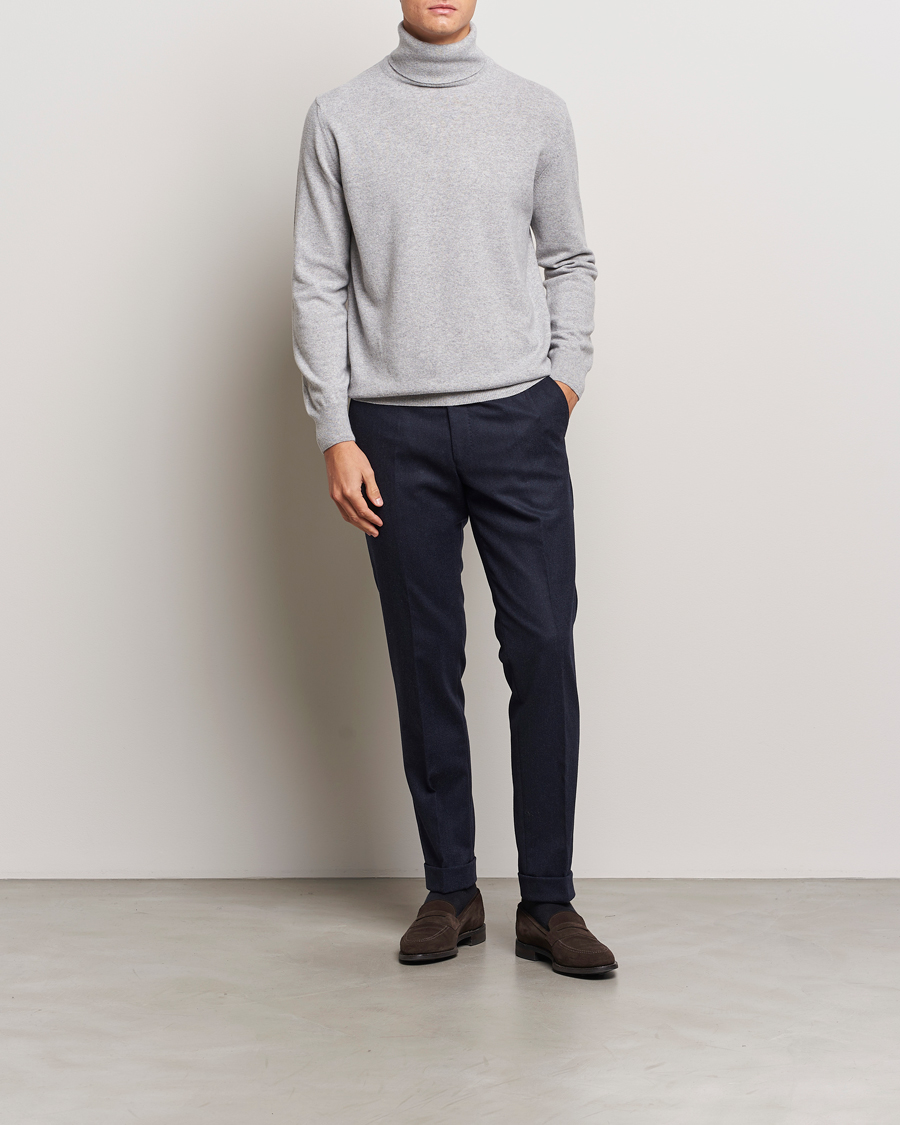 Mies | Puserot | Morgano | Wool/Cashmere Rollneck Mid Grey