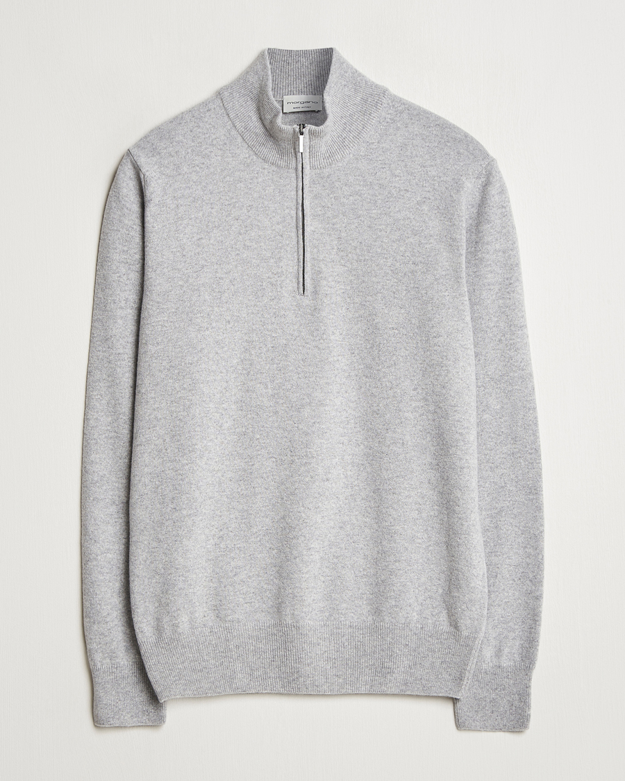 Mies | Puserot | Morgano | Wool/Cashmere Half-Zip Mid Grey