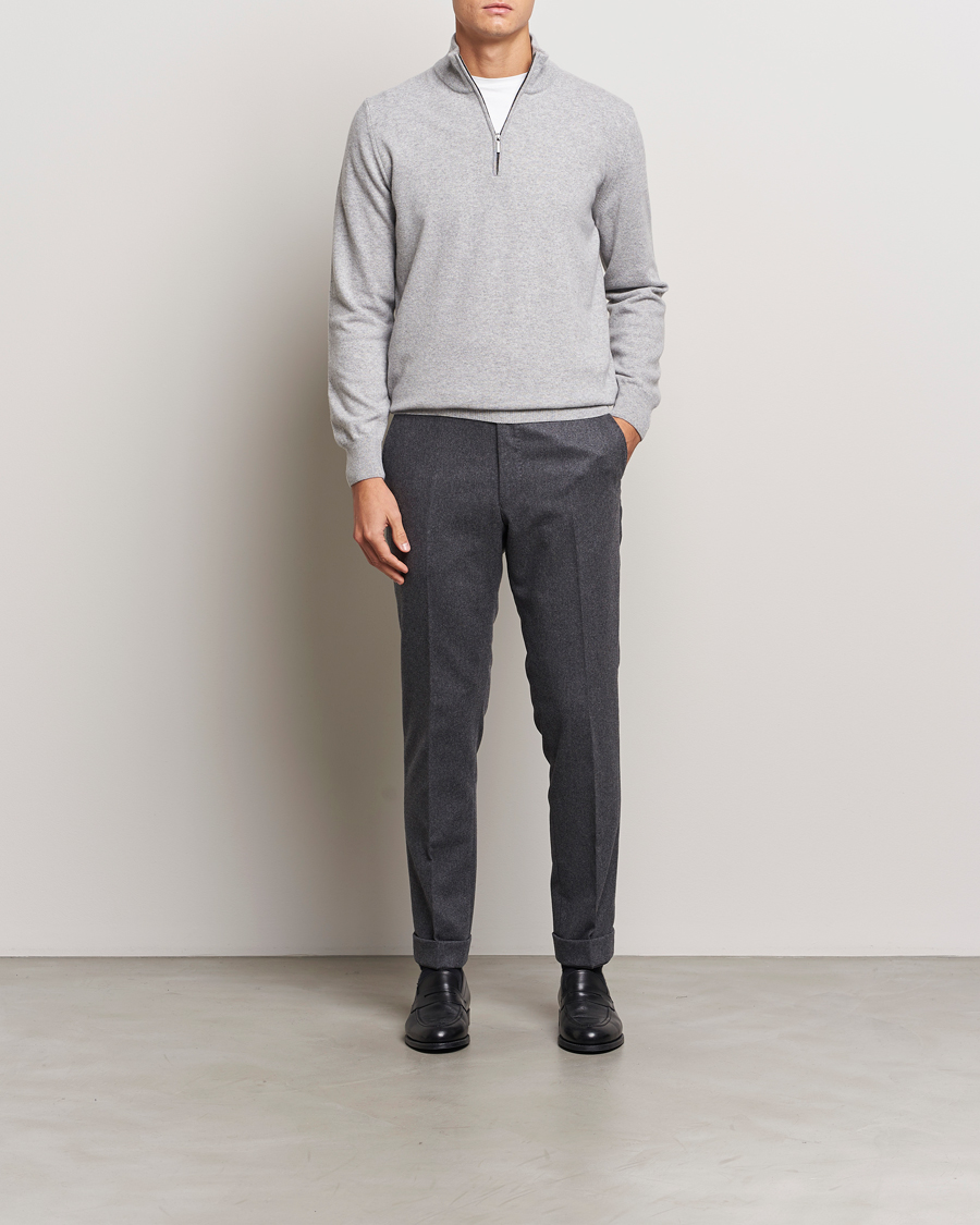 Mies | Puserot | Morgano | Wool/Cashmere Half-Zip Mid Grey
