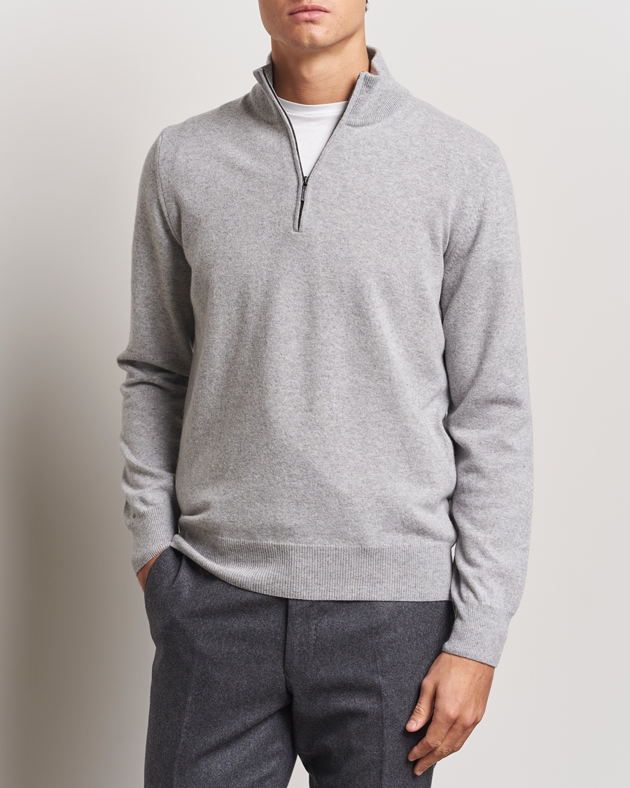 Mies | Puserot | Morgano | Wool/Cashmere Half-Zip Mid Grey