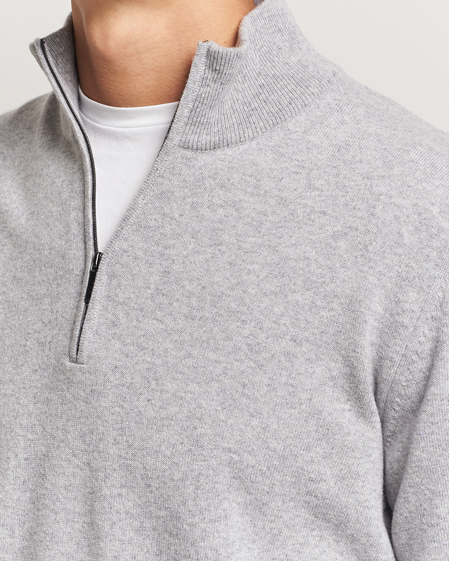 Mies | Puserot | Morgano | Wool/Cashmere Half-Zip Mid Grey