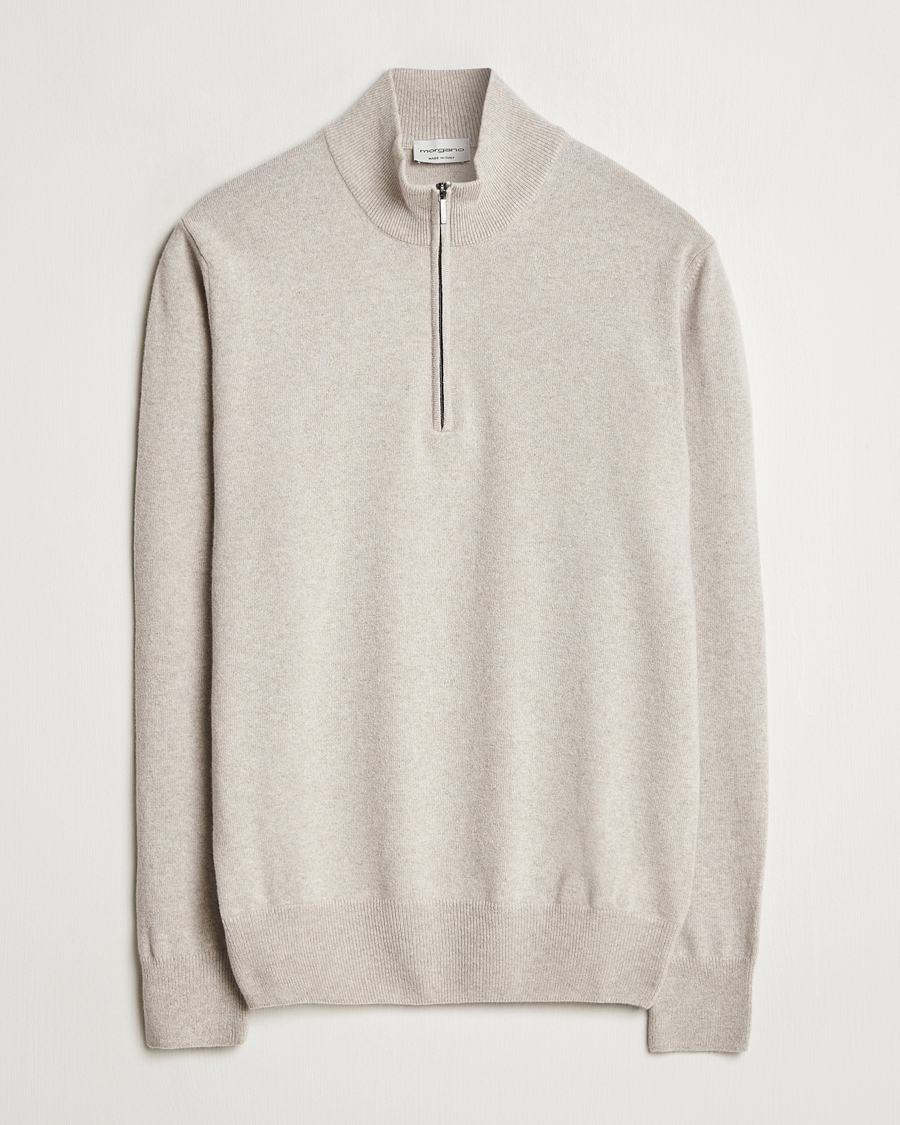 Mies | Puserot | Morgano | Wool/Cashmere Half-Zip Beige