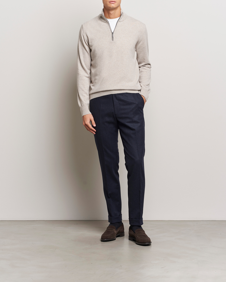 Mies | Puserot | Morgano | Wool/Cashmere Half-Zip Beige