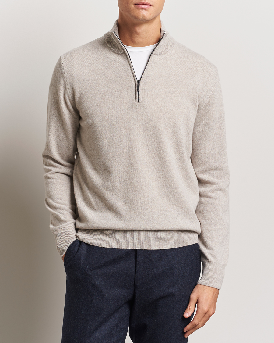 Mies | Puserot | Morgano | Wool/Cashmere Half-Zip Beige