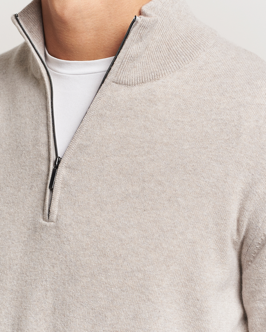 Mies | Puserot | Morgano | Wool/Cashmere Half-Zip Beige