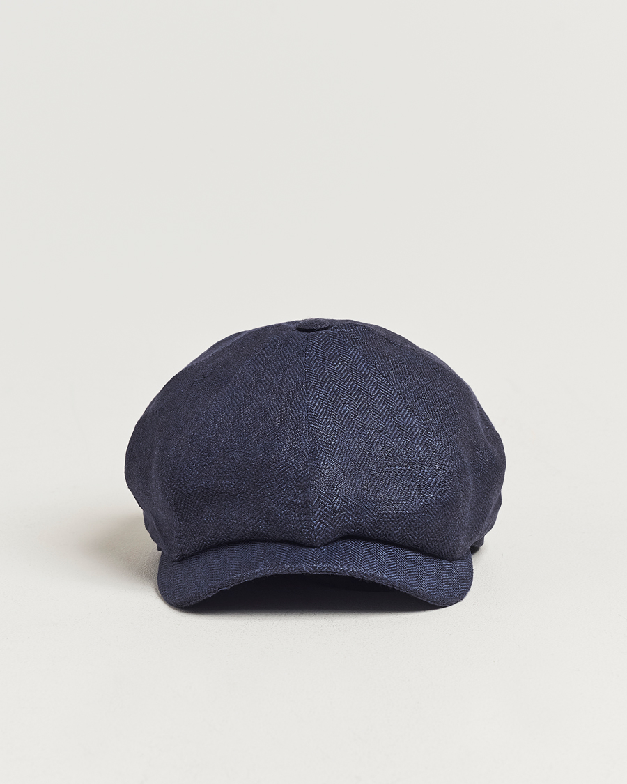 Mies | Päähineet | Wigéns | Newsboy Classic Linen Herringbone Cap Navy
