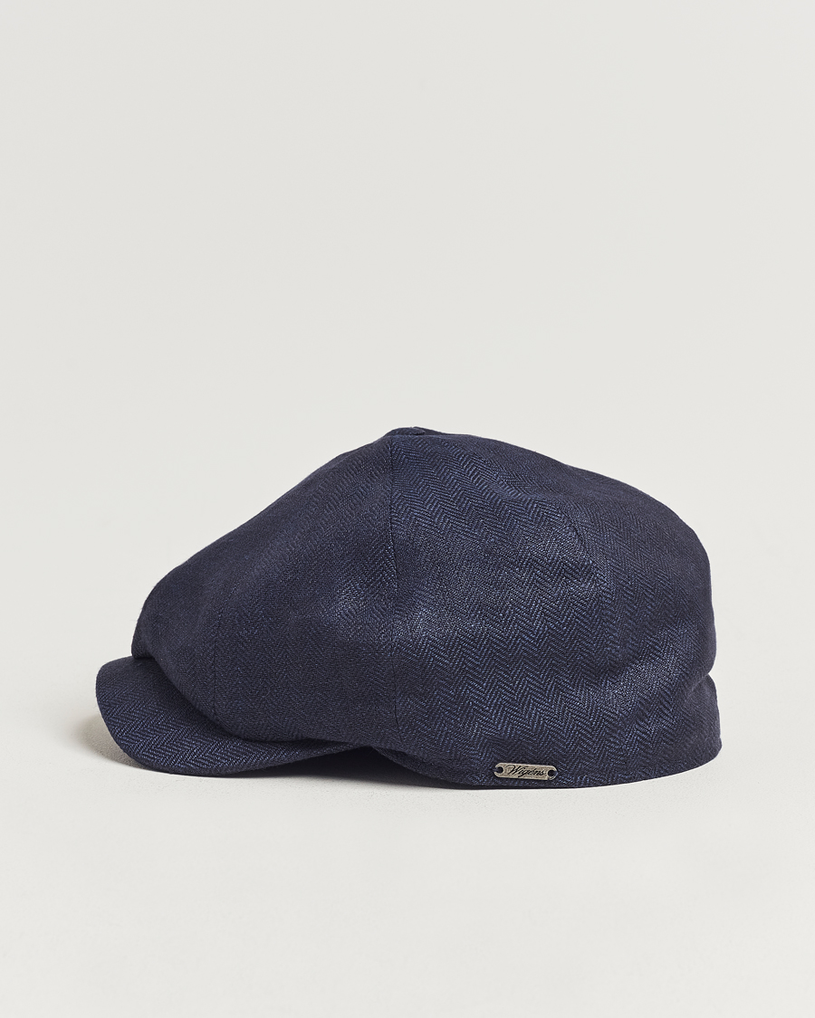 Mies | Päähineet | Wigéns | Newsboy Classic Linen Herringbone Cap Navy