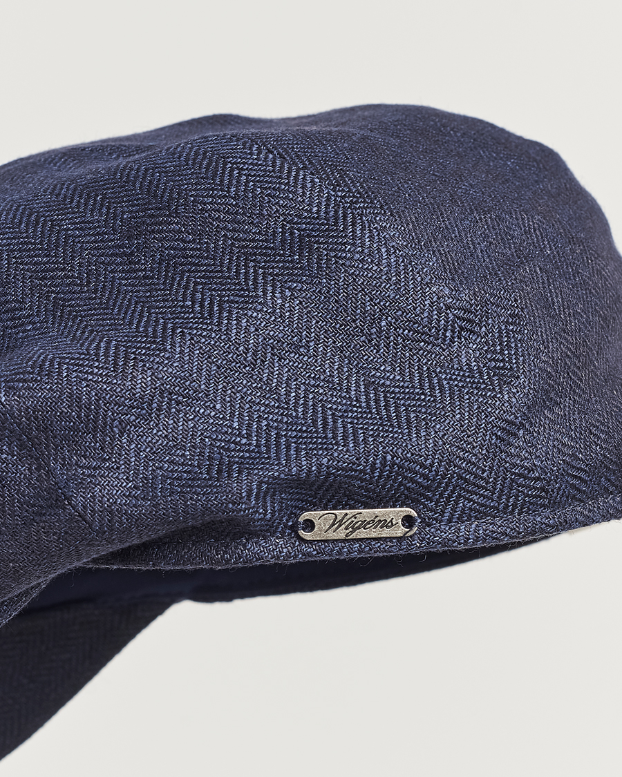 Mies | Päähineet | Wigéns | Newsboy Classic Linen Herringbone Cap Navy