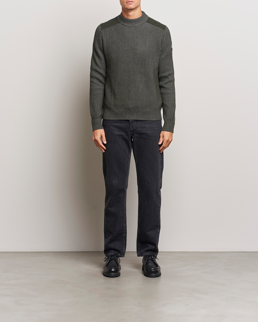 Mies | Puserot | Belstaff | Stanley Cotton/Wool Mock Neck Tile Green