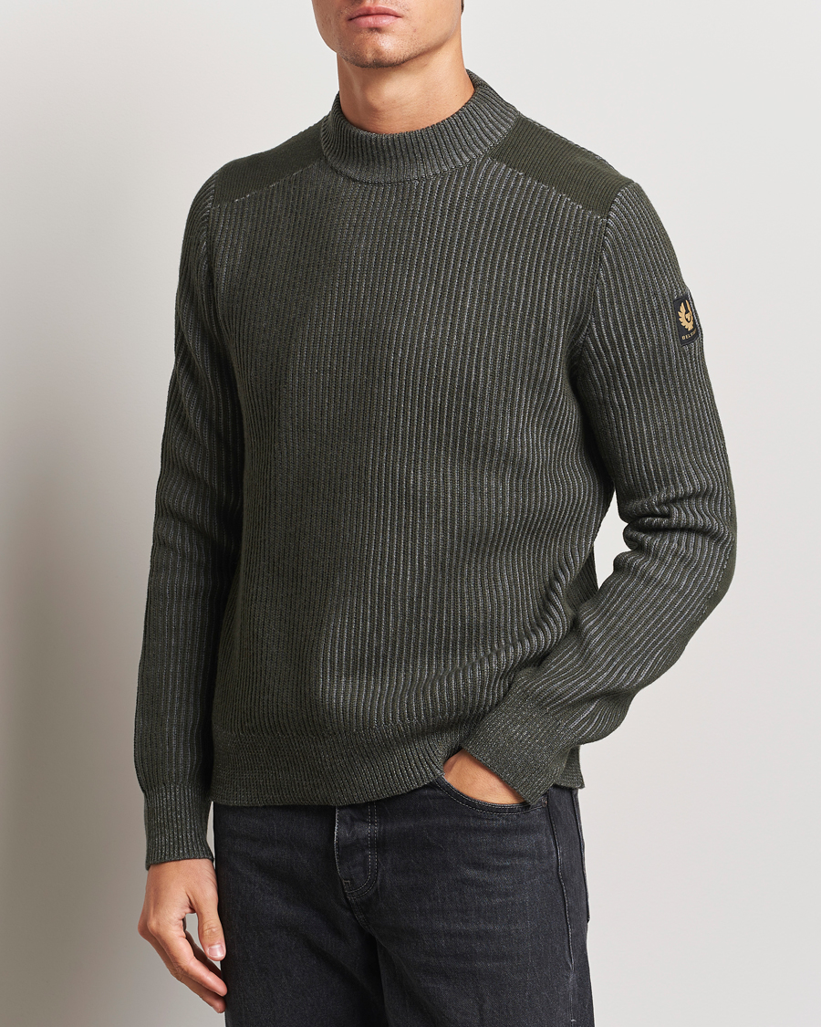 Mies | Puserot | Belstaff | Stanley Cotton/Wool Mock Neck Tile Green