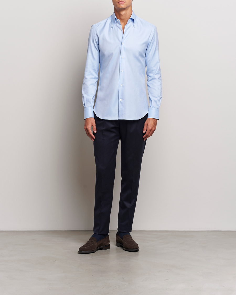 Mies | Kauluspaidat | Mazzarelli | Soft Twill Button Down Shirt Light Blue