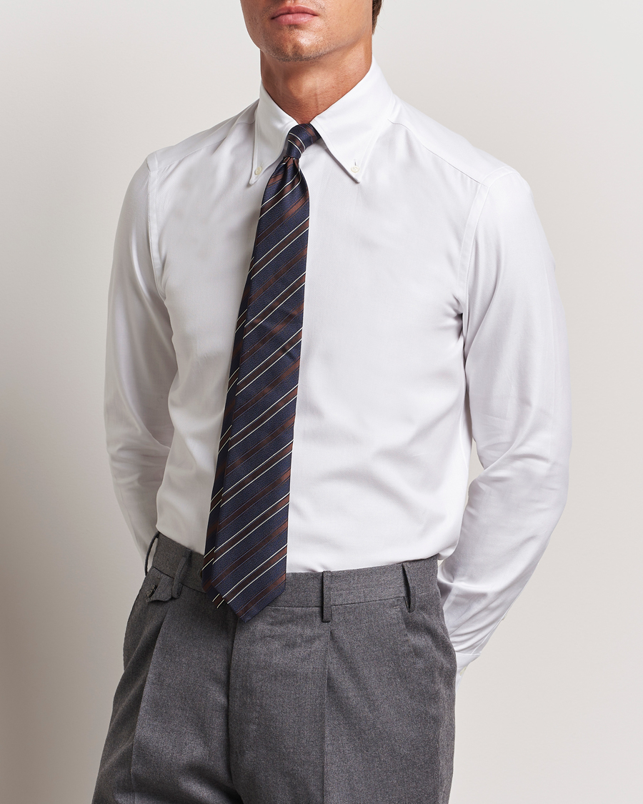 Mies | Kauluspaidat | Mazzarelli | Soft Twill Button Down Shirt White