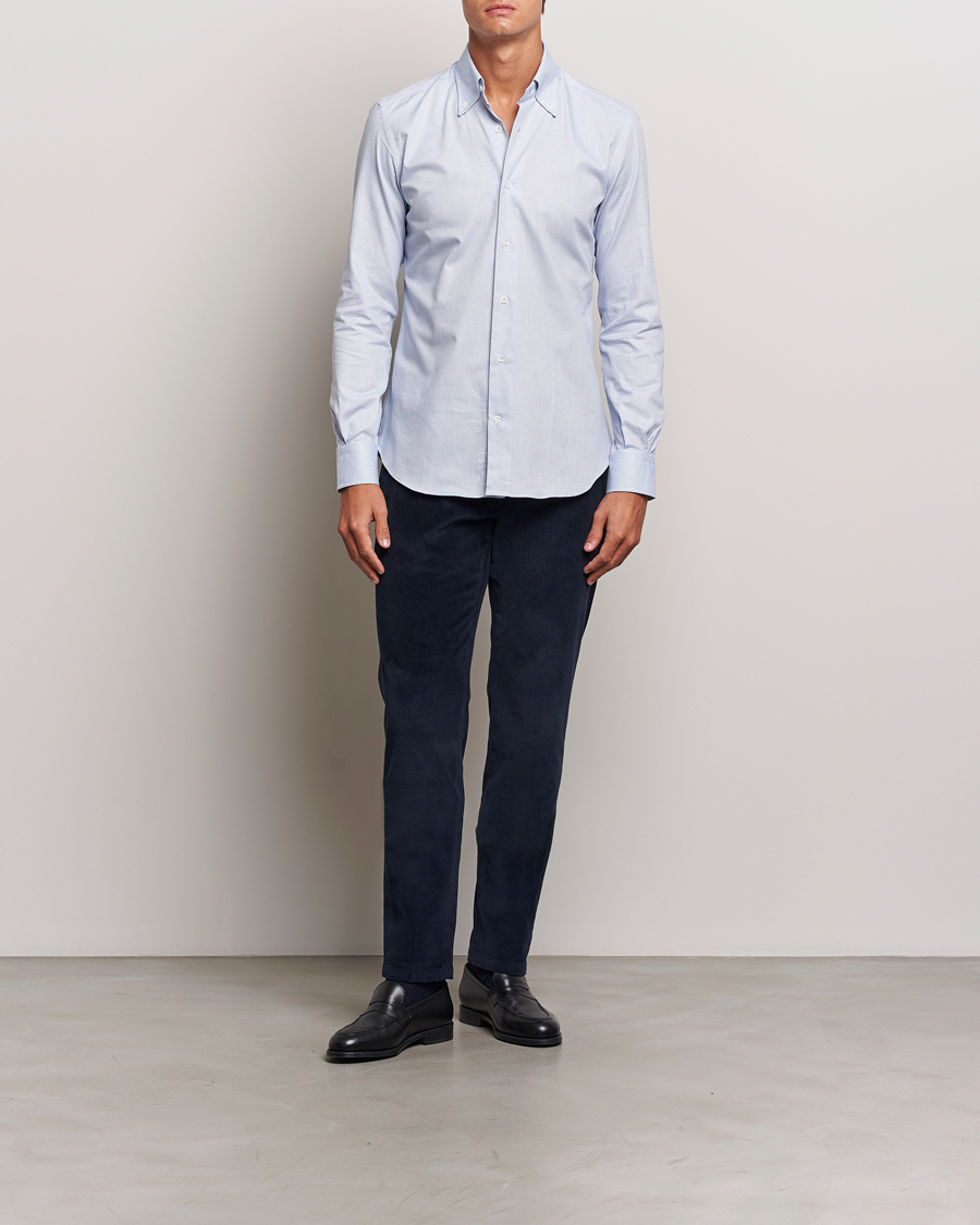 Mies | Kauluspaidat | Mazzarelli | Soft Cotton Button Down Shirt Light Blue
