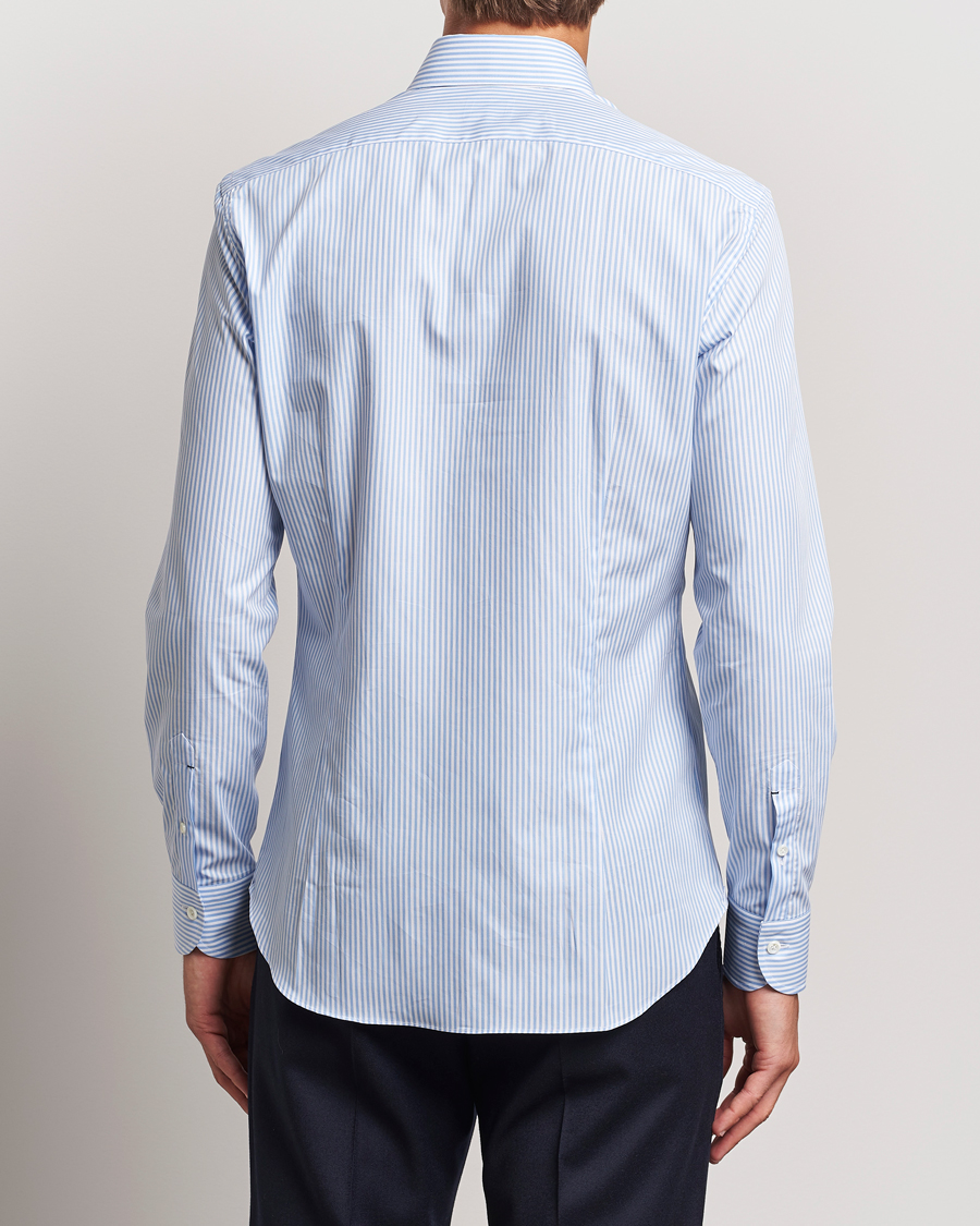 Mies | Kauluspaidat | Mazzarelli | Soft Cotton Striped Button Down Shirt Light Blue