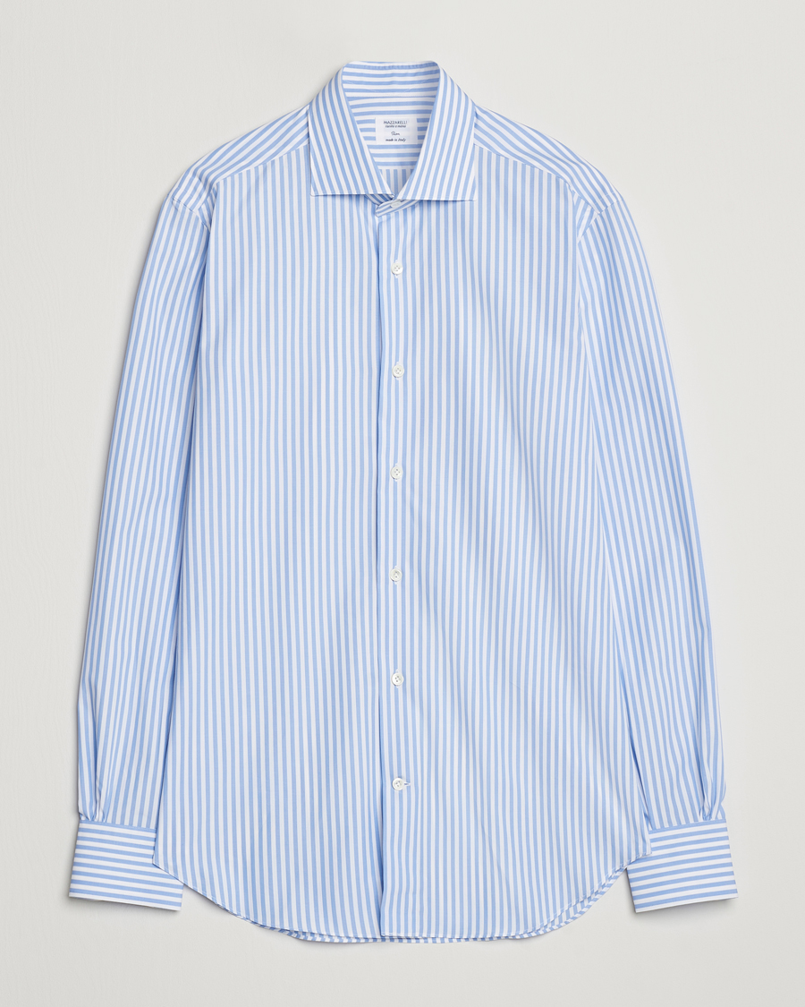 Mies | Kauluspaidat | Mazzarelli | Soft Cotton Striped Cut Away Shirt Light Blue