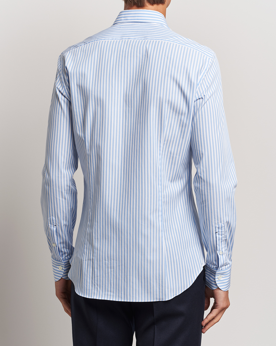 Mies | Kauluspaidat | Mazzarelli | Soft Cotton Striped Cut Away Shirt Light Blue