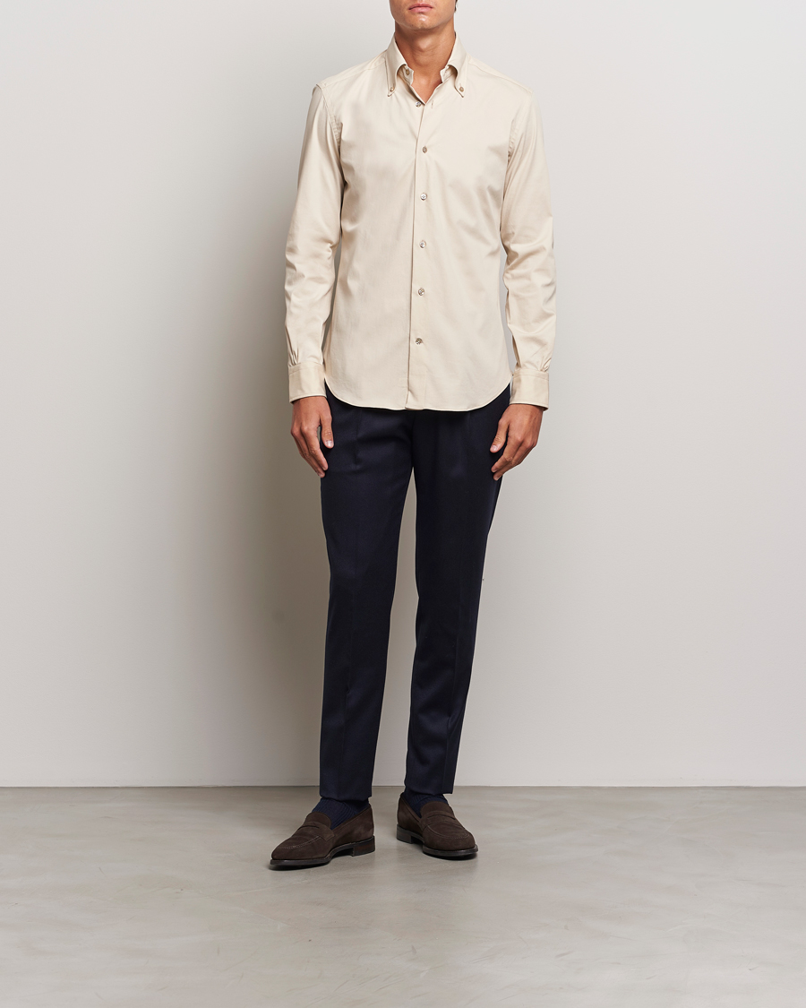 Mies | Kauluspaidat | Mazzarelli | Soft Garment Dyed Button Down Shirt Beige