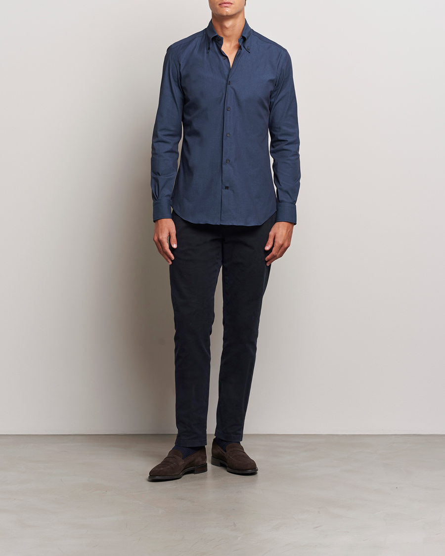 Mies | Kauluspaidat | Mazzarelli | Soft Garment Dyed Button Down Shirt Navy