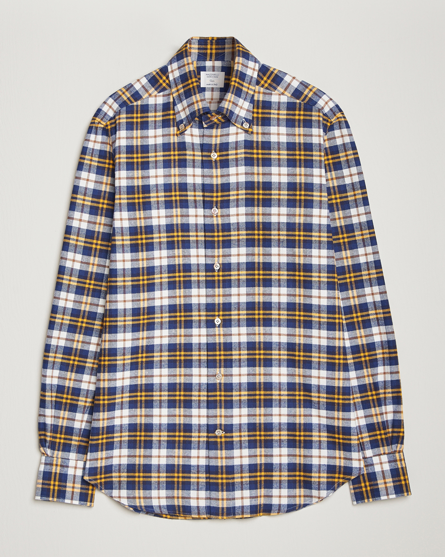 Mies | Kauluspaidat | Mazzarelli | Soft Flannel Check Button Down Shirt Blue/White
