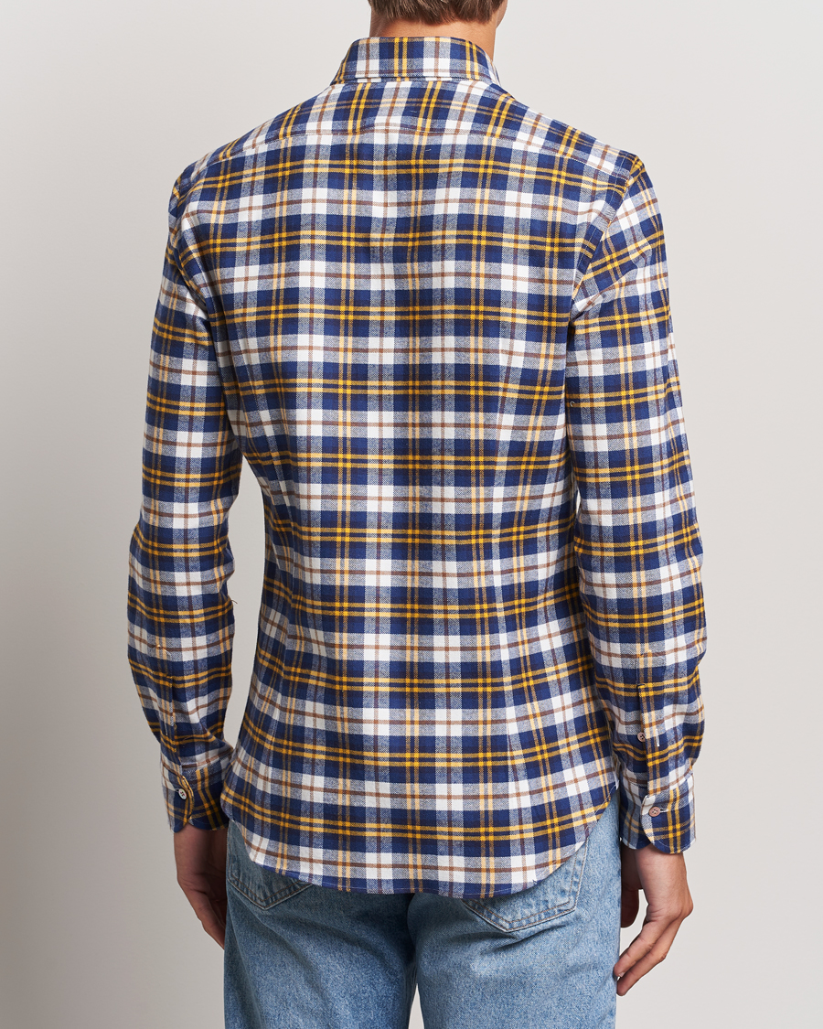 Mies | Kauluspaidat | Mazzarelli | Soft Flannel Check Button Down Shirt Blue/White