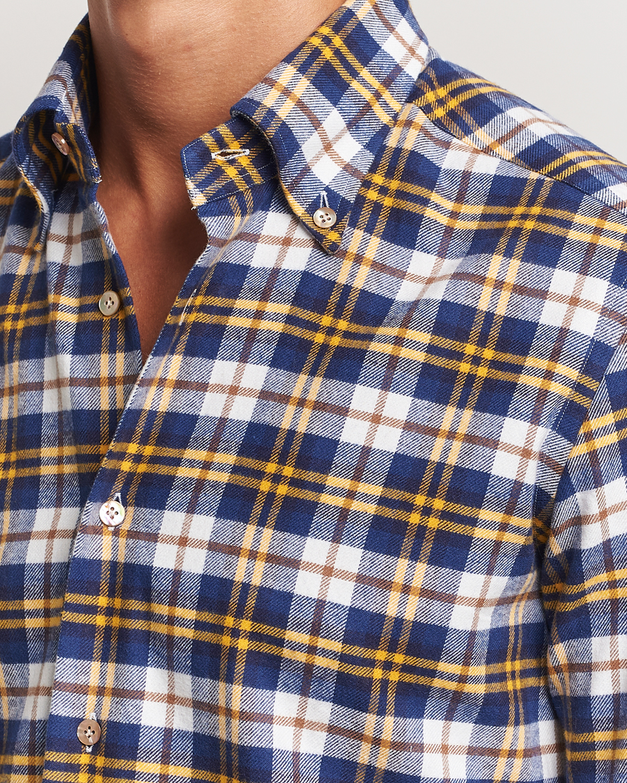 Mies | Kauluspaidat | Mazzarelli | Soft Flannel Check Button Down Shirt Blue/White
