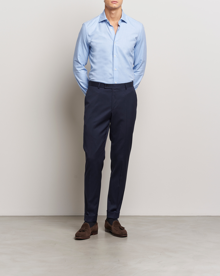 Mies | Kauluspaidat | Mazzarelli | Soft Flannel Cut Away Shirt Light Blue