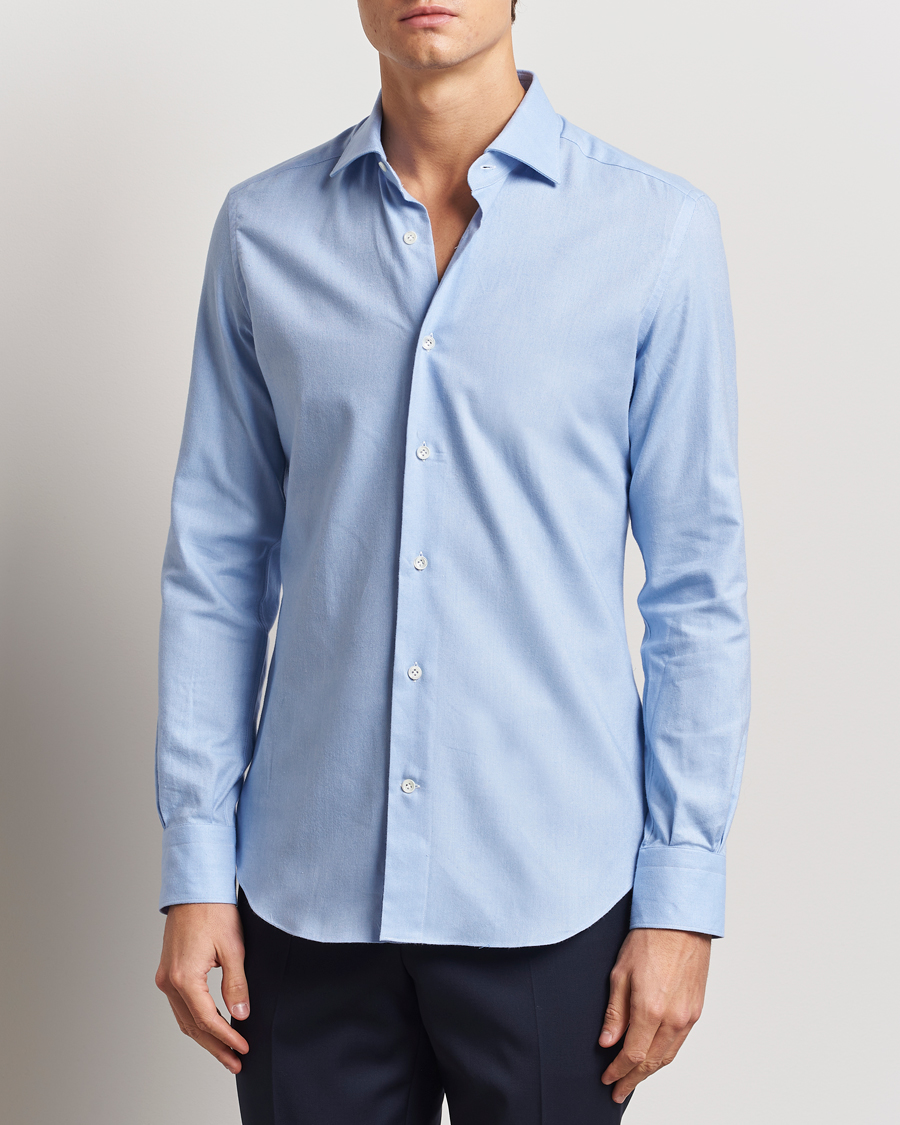 Mies | Kauluspaidat | Mazzarelli | Soft Flannel Cut Away Shirt Light Blue